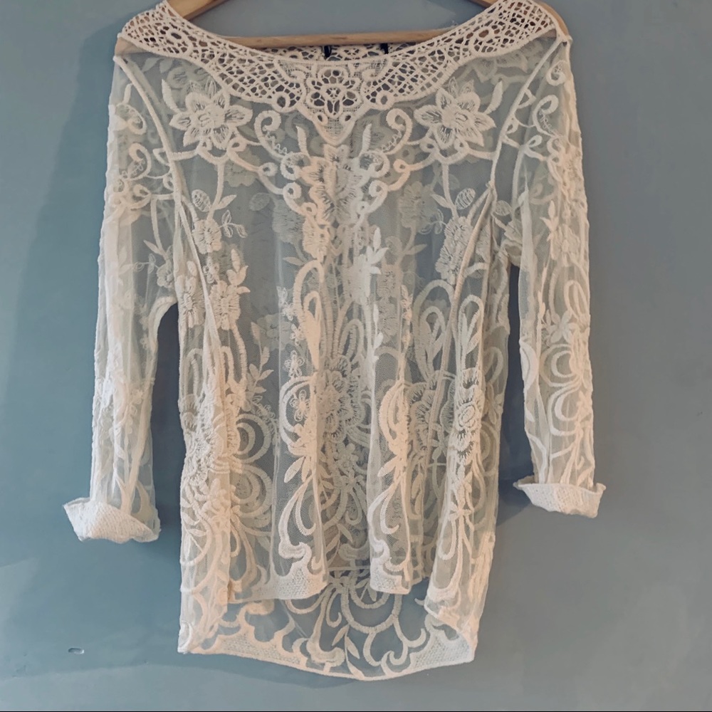 Sheer cream lace top